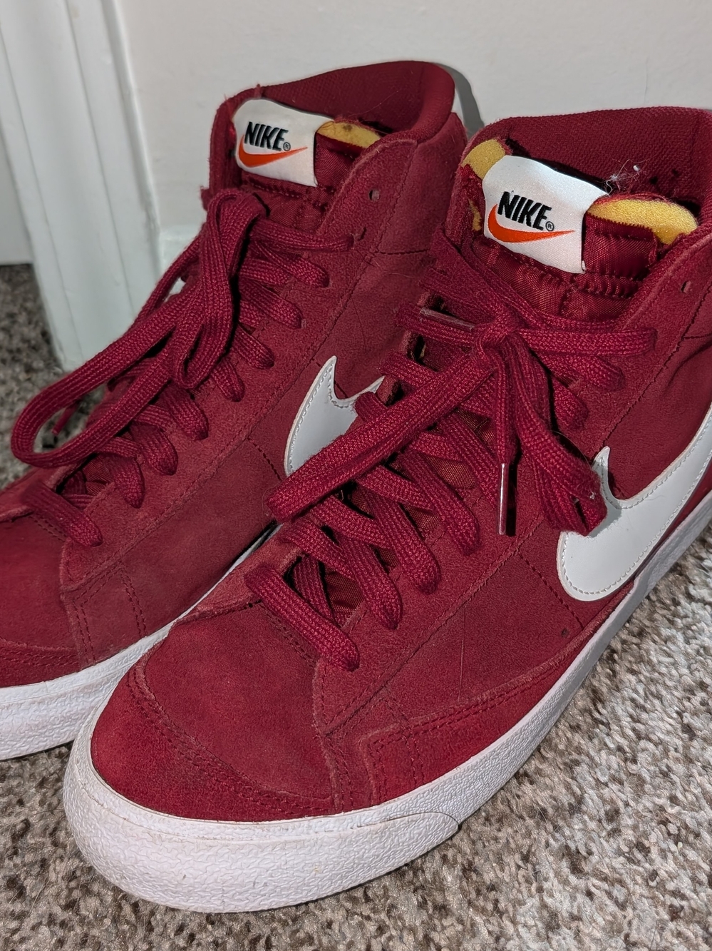 Nike Burgundy Suede High-Top Sneakers with White Swoosh